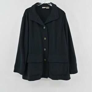 LL Bean Boiled Wool Jacket Women Size 2X EXT Black Pea Coat Button Chore Utility
